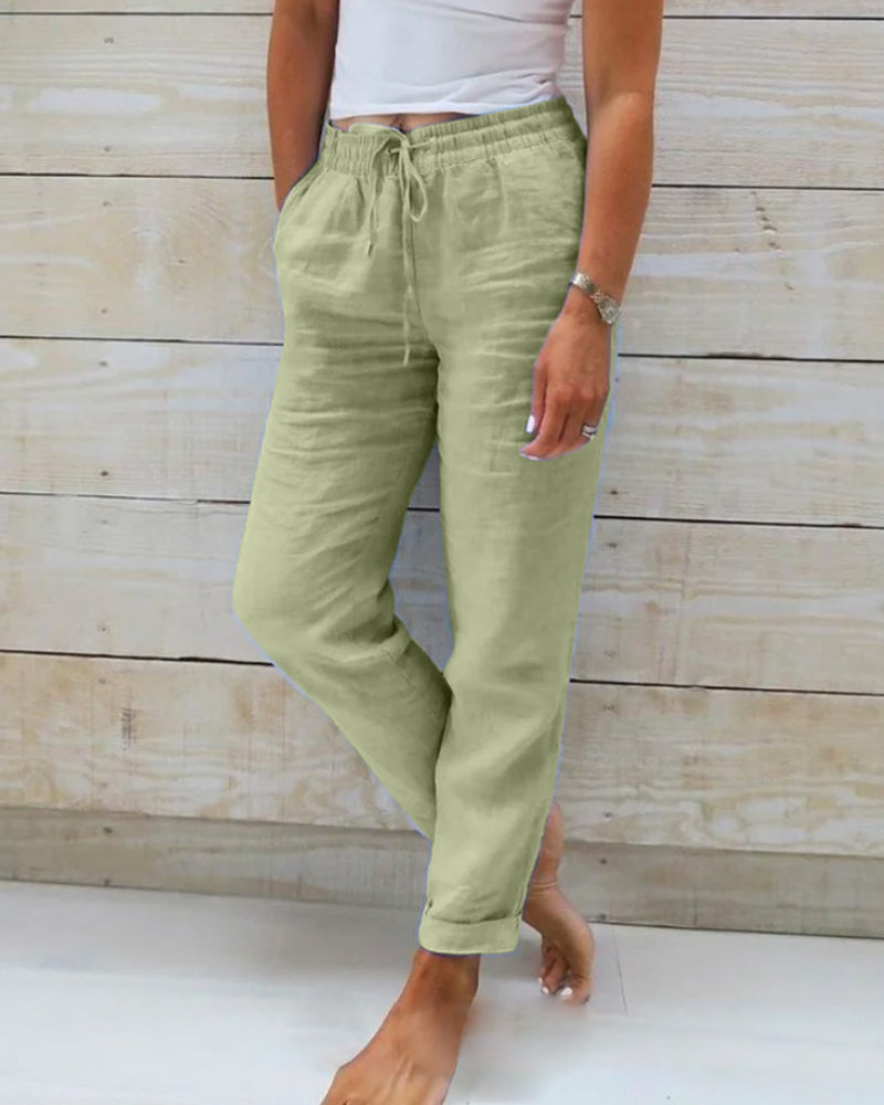Monica - Pantalón con cintura elástica de algodón y lino