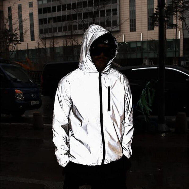 Cortavientos impermeable reflectante para hombre con capucha