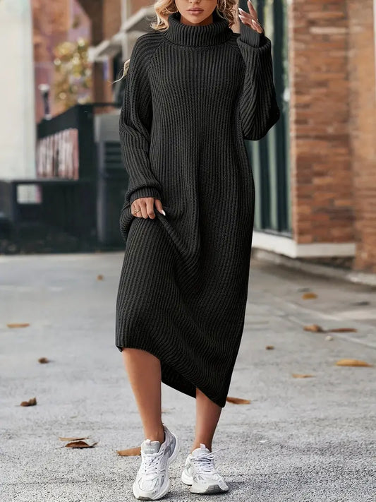 Corte relajado Elegante vestido de punto con escote alto de poliéster