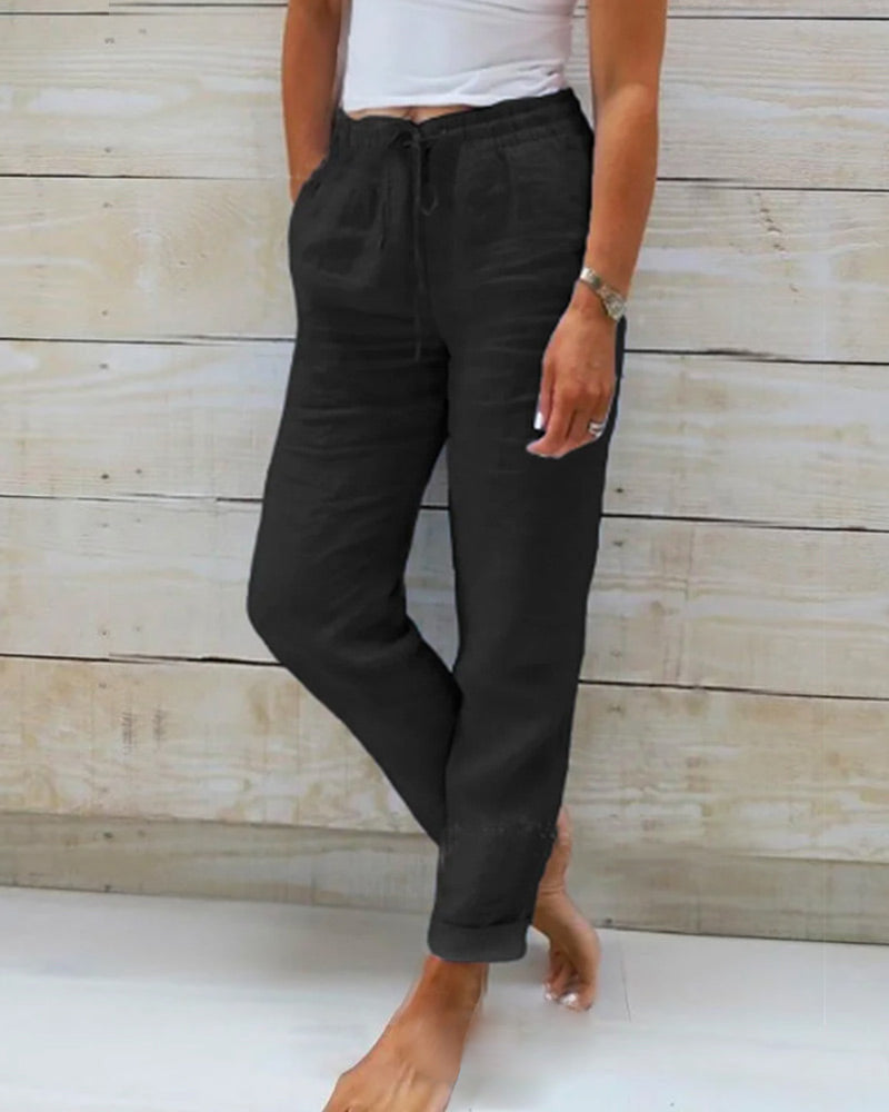 Monica - Pantalón con cintura elástica de algodón y lino