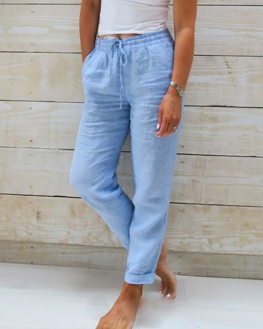 Monica - Pantalón con cintura elástica de algodón y lino