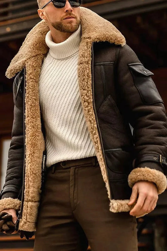 Elegante chaqueta de piel camel para hombre