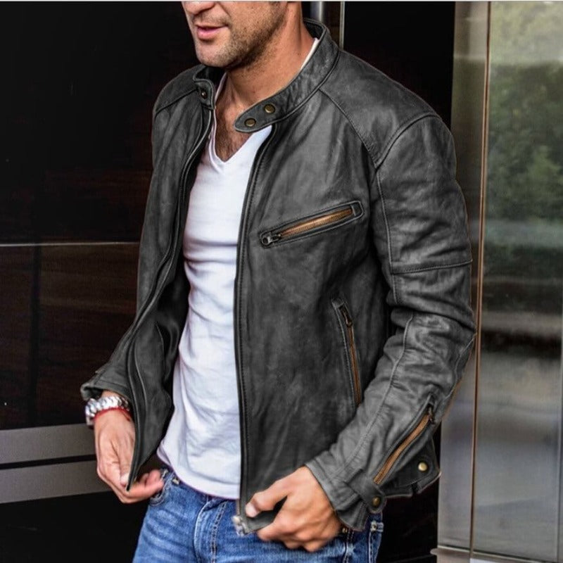 Chaqueta de piel para hombre, versátil y resistente a la intemperie