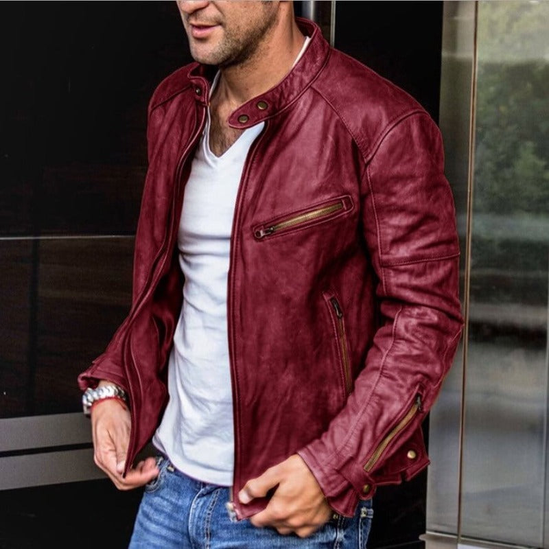 Chaqueta de piel para hombre, versátil y resistente a la intemperie