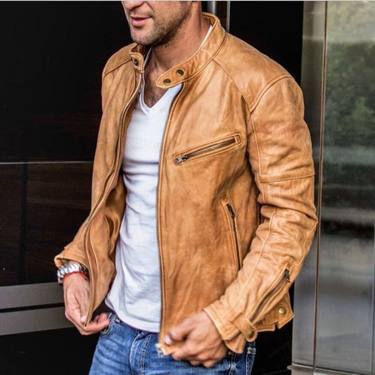 Chaqueta de piel para hombre, versátil y resistente a la intemperie