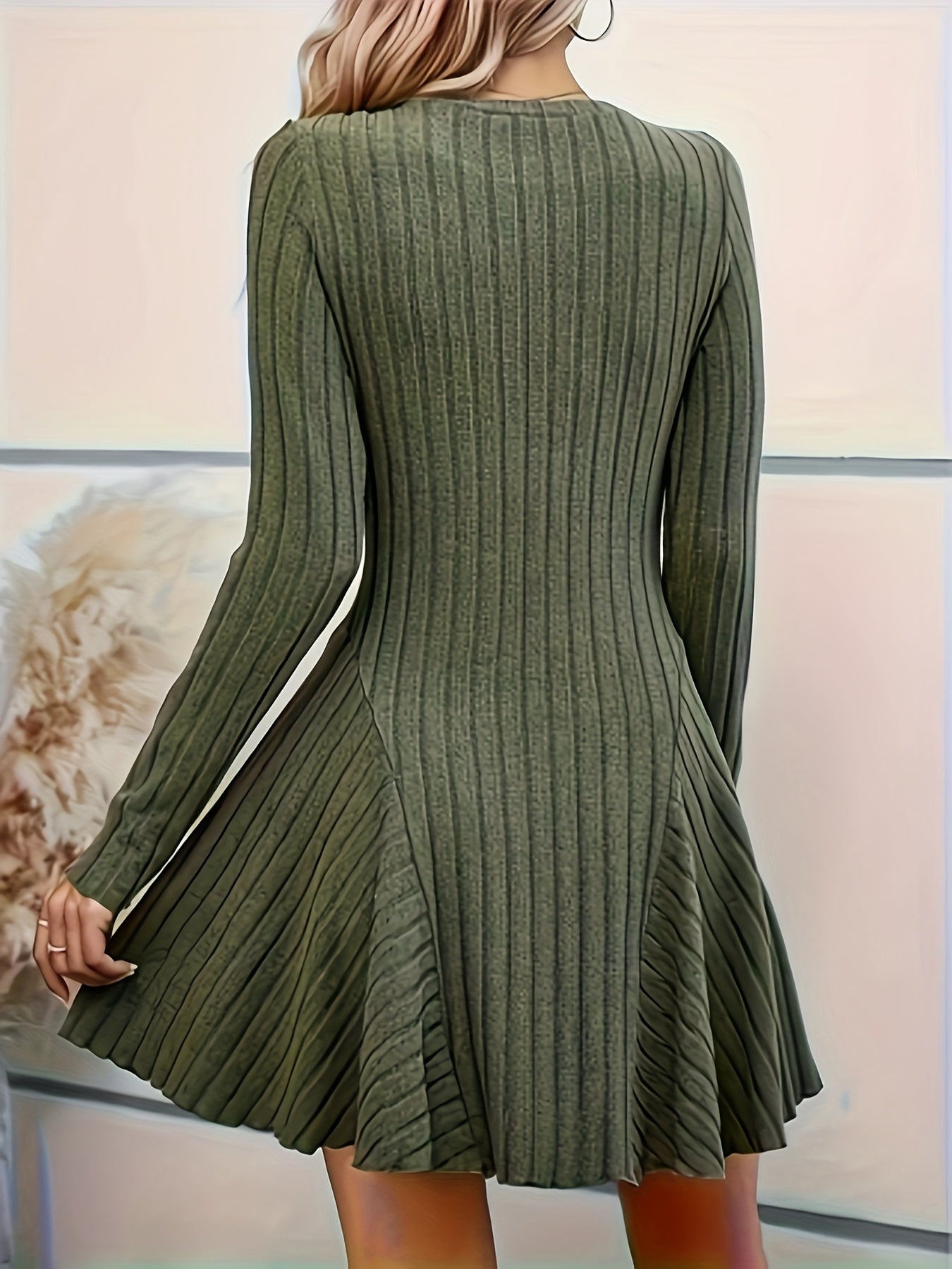 Elegante Vestido De Manga Larga En V De Canalé Para Mujer | Ideal Para Cualquier Ocasión