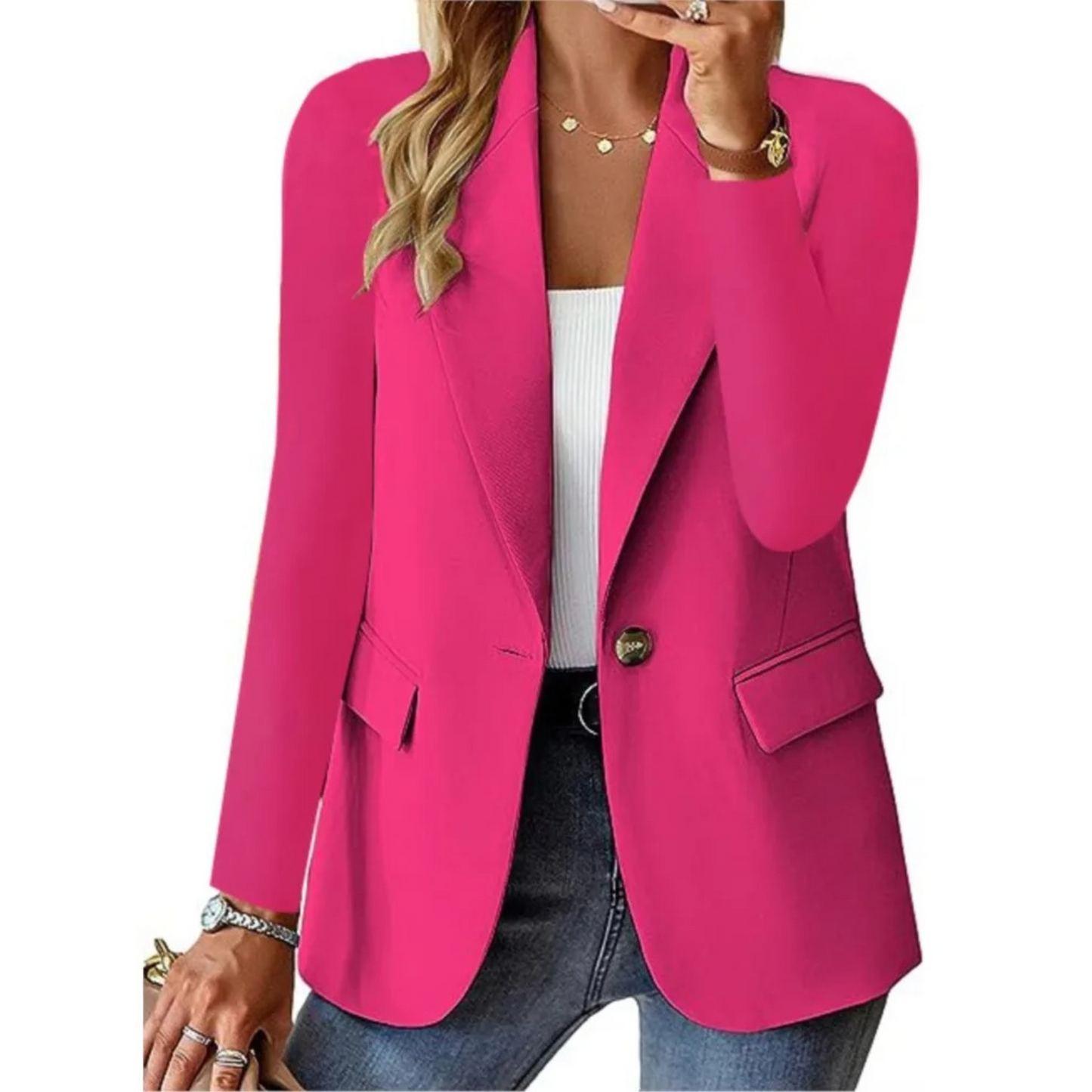 Americana casual de mujer de manga larga con hebilla y bolsillo slim