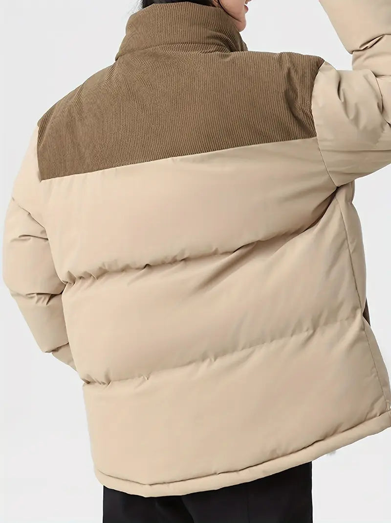 Chaqueta acolchada de moda con diseño de bloques de color para hombre: abrigo grueso y cálido para el invierno