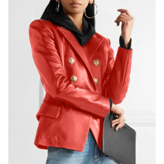 Blazer cruzado de polipiel para mujer