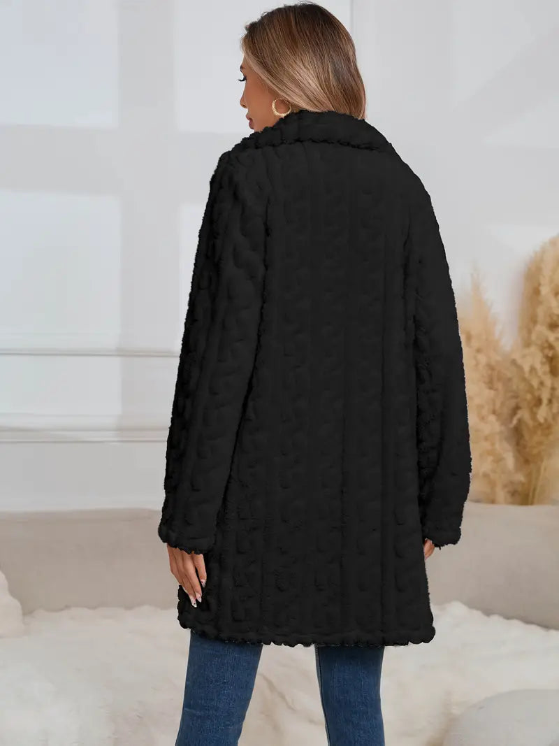 Acogedora chaqueta de invierno para mujer, forro polar - doble botonadura, mangas largas