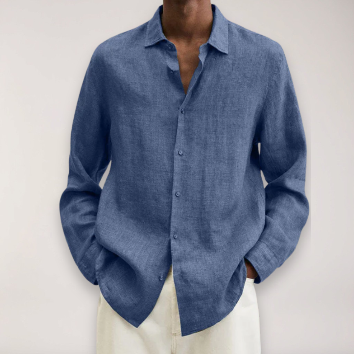 Camisa de lino de manga larga para hombre - Camisa de verano transpirable en varios colores
