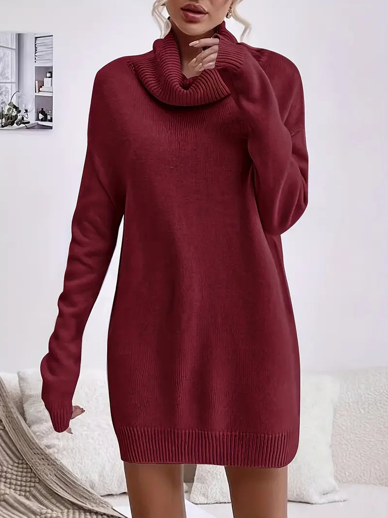 Elegante vestido de punto con mangas largas y cuello alto