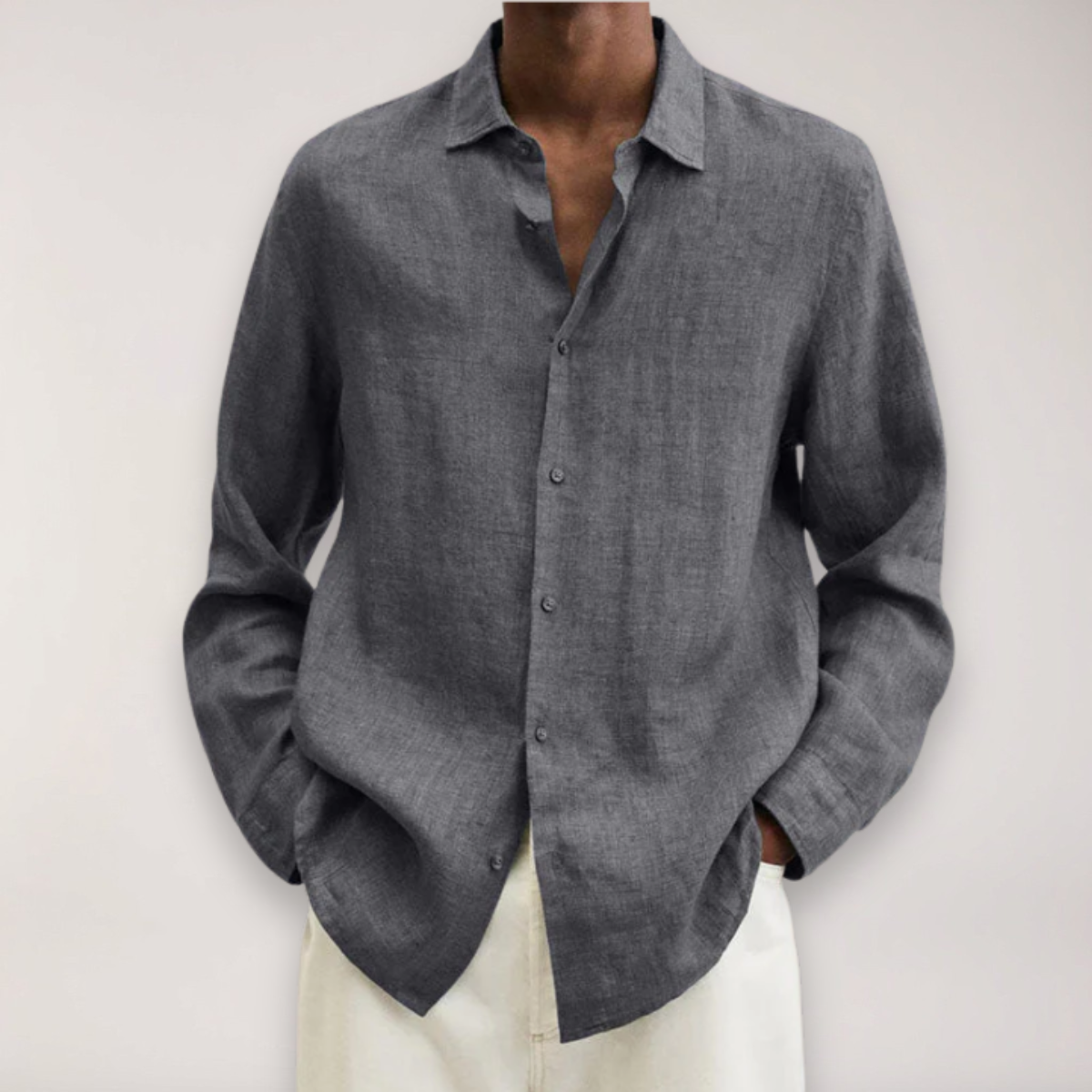 Camisa de lino de manga larga para hombre - Camisa de verano transpirable en varios colores