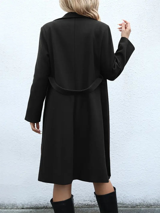 Elegante gabardina larga de poliéster para mujer con cuello alto