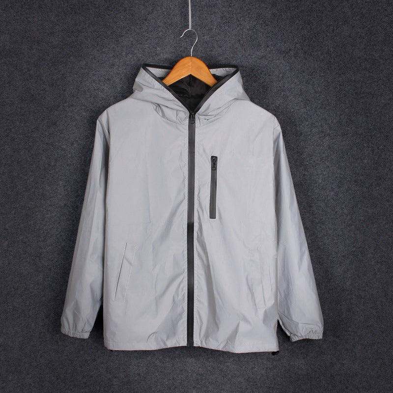 Cortavientos impermeable reflectante para hombre con capucha