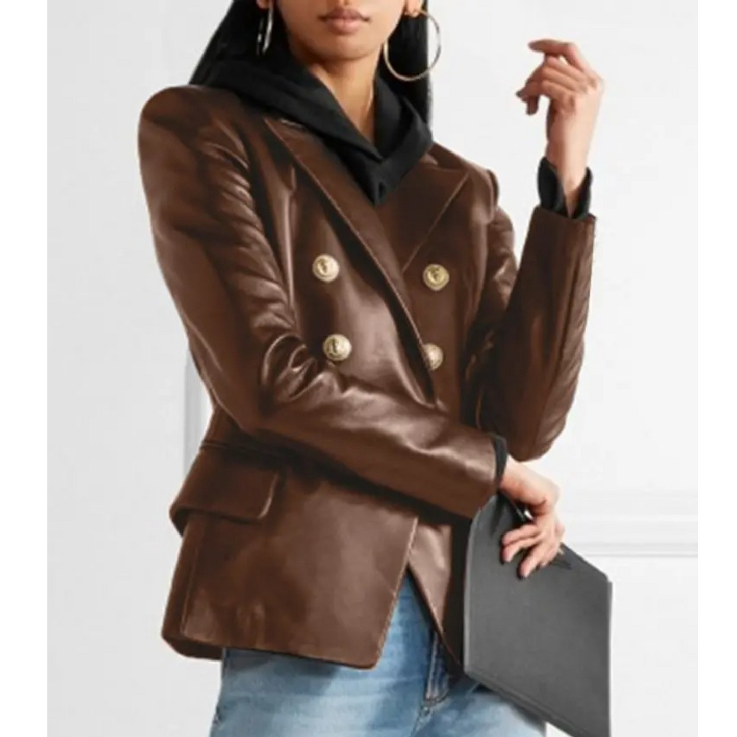 Blazer cruzado de polipiel para mujer