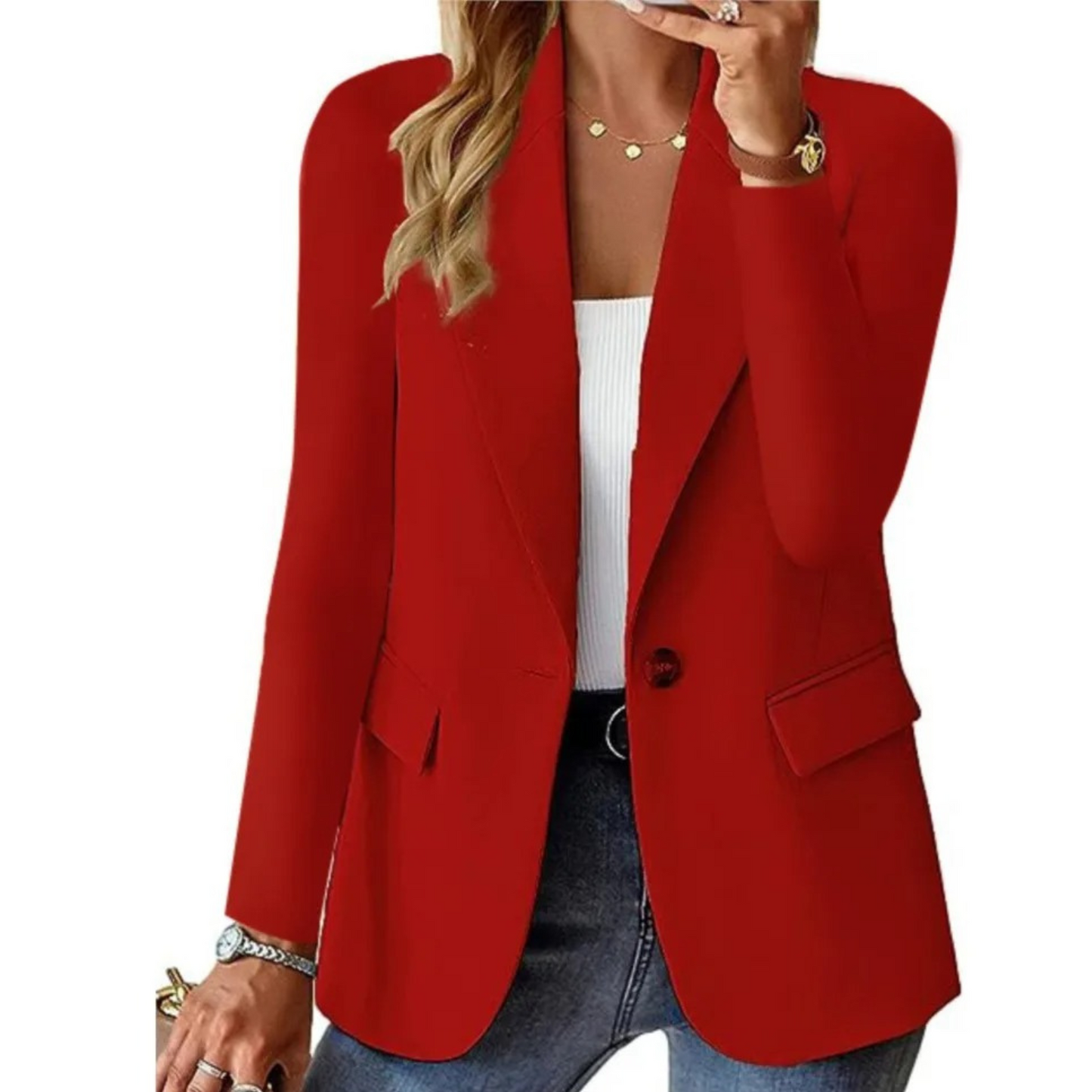 Americana casual de mujer de manga larga con hebilla y bolsillo slim