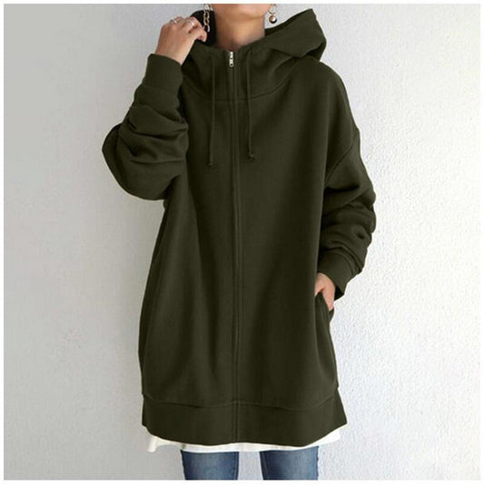 Chaqueta larga con capucha y cordón para mujer