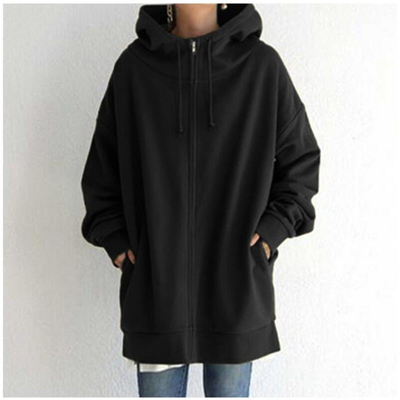 Chaqueta larga con capucha y cordón para mujer