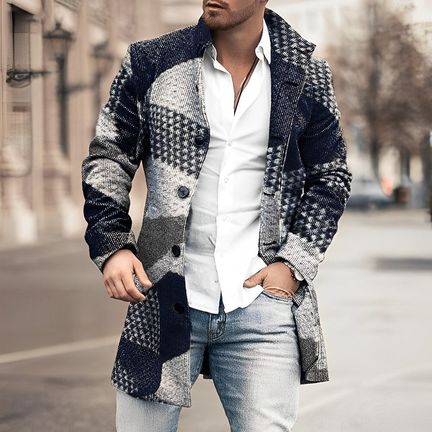 Abrigo de lana para hombre con botones de moda