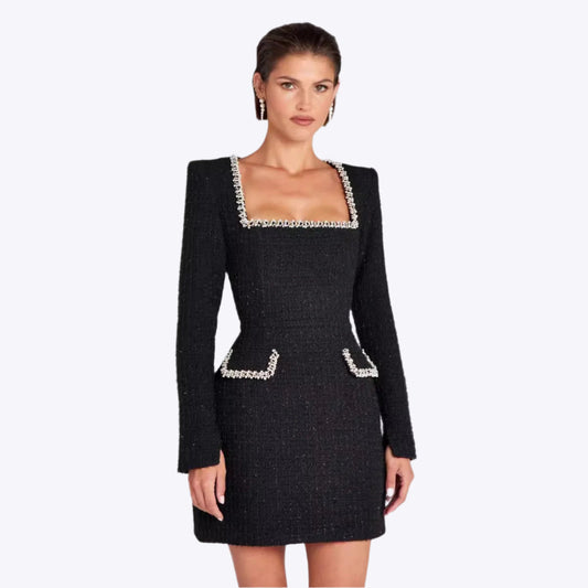 Marion - Elegante Vestido de Mujer con Cuello en U y Detalle de Cuentas
