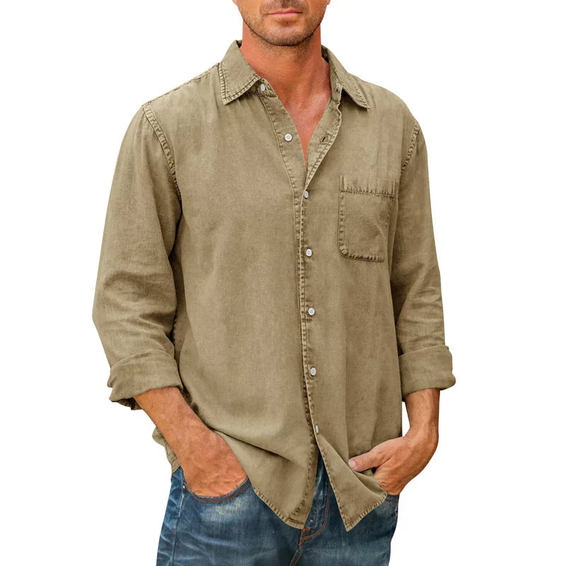 Camisa vaquera de manga larga con botones para hombre