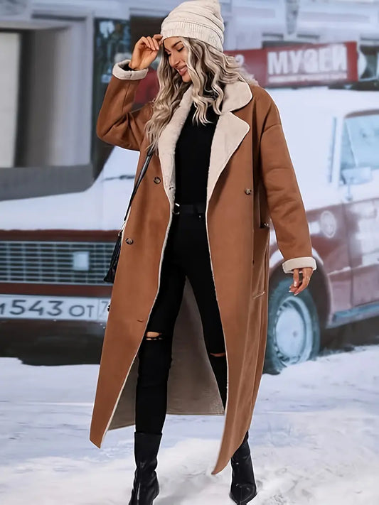Elegante abrigo de invierno de talla grande - piel sintética, poliéster, elástico