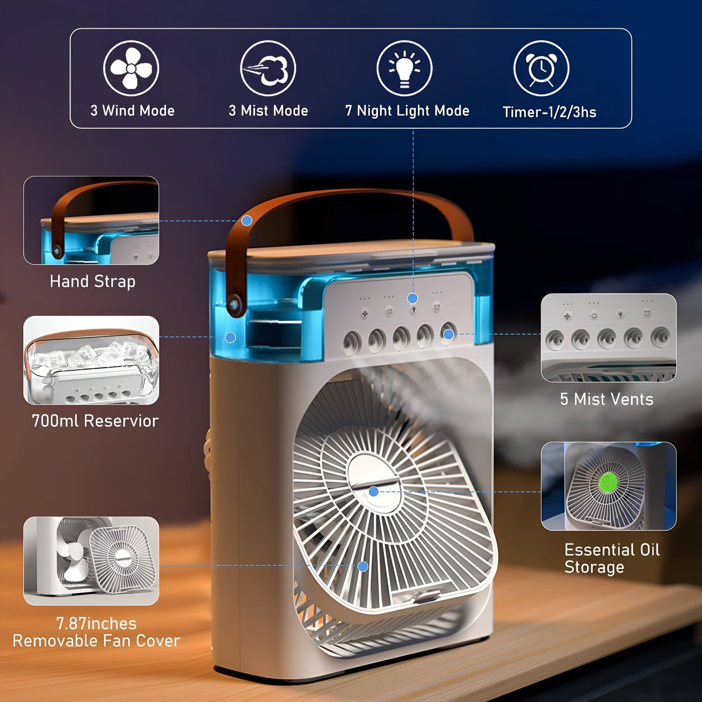 BREEZEFLOW | Enfriador y humidificador de aire portátil 3 en 1