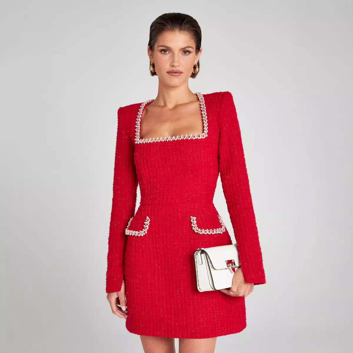 Marion - Elegante Vestido de Mujer con Cuello en U y Detalle de Cuentas