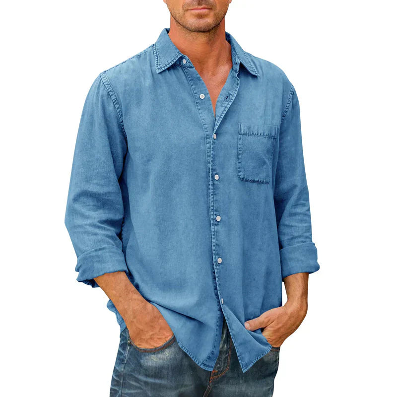 Camisa vaquera de manga larga con botones para hombre