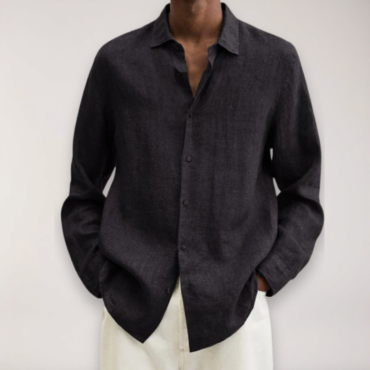 Camisa de lino de manga larga para hombre - Camisa de verano transpirable en varios colores
