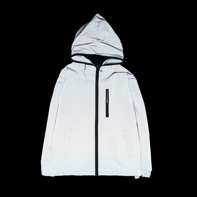 Cortavientos impermeable reflectante para hombre con capucha