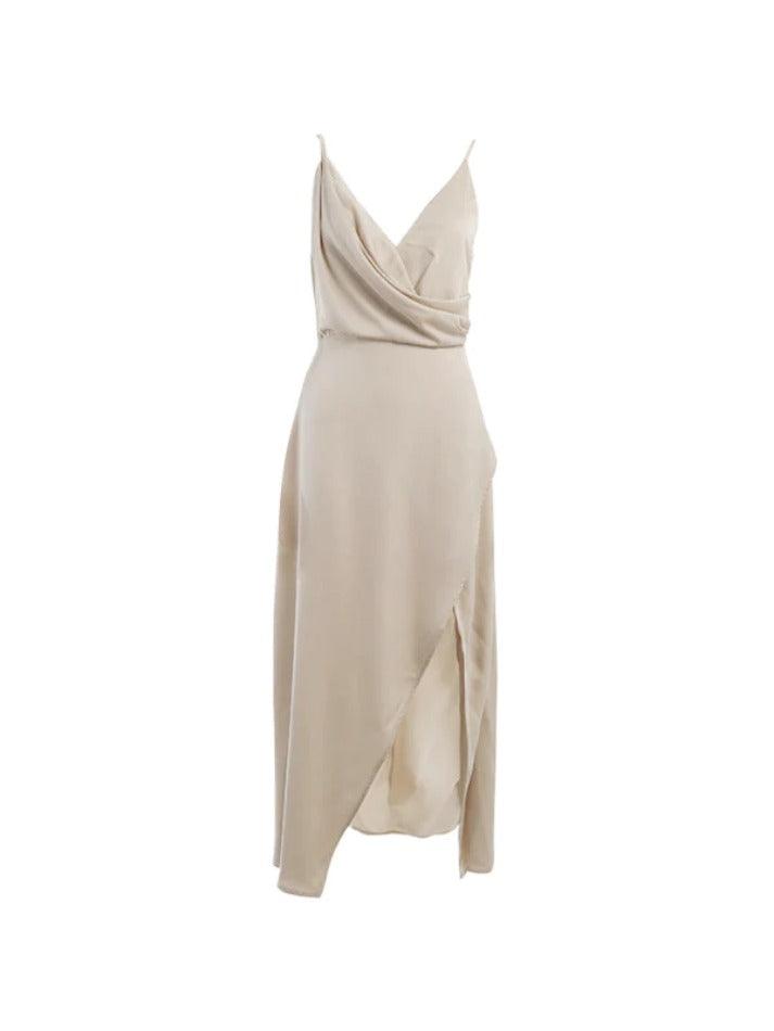 Vestido midi con escote en V y abertura hasta el muslo