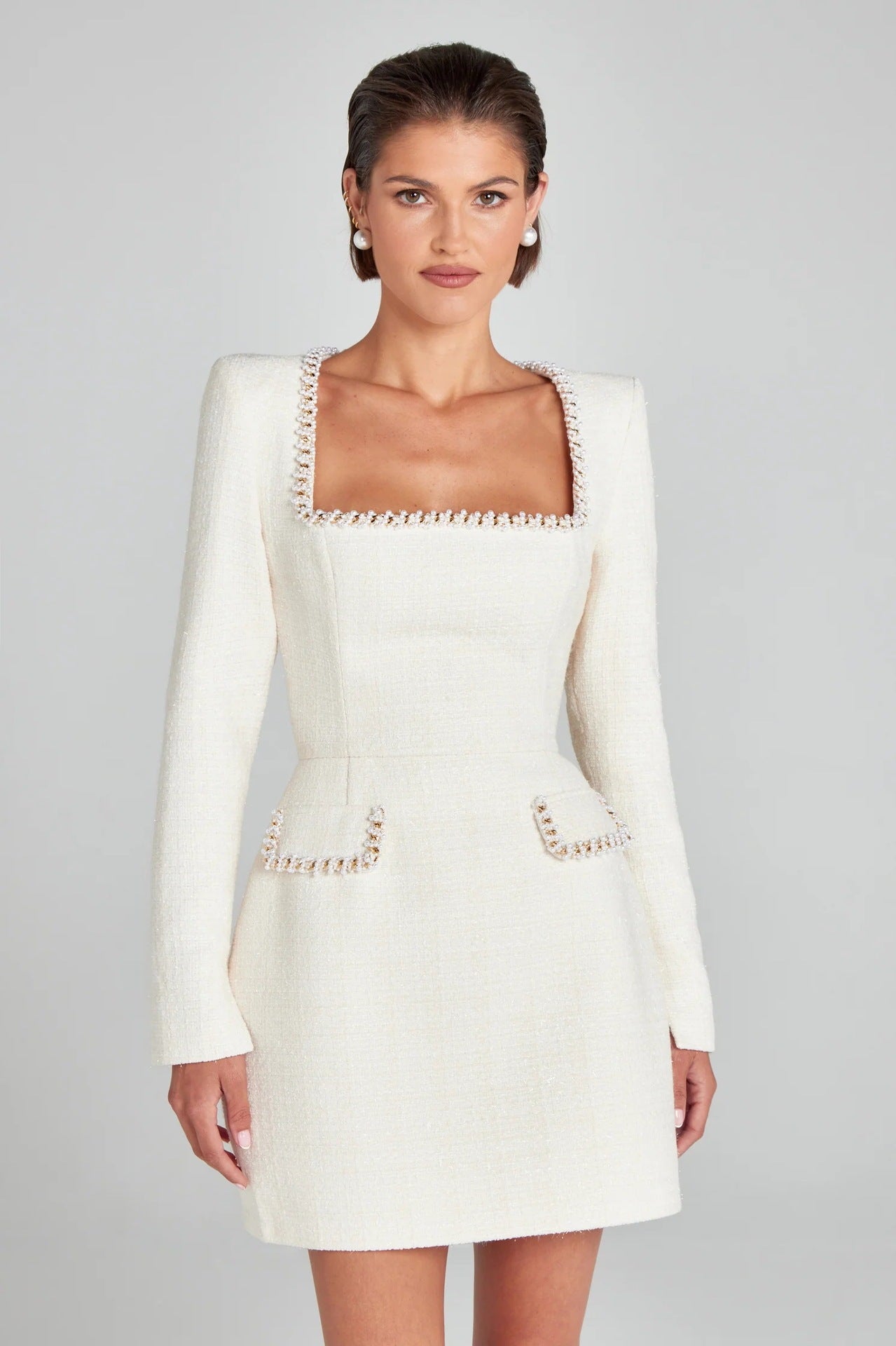 Marion - Elegante Vestido de Mujer con Cuello en U y Detalle de Cuentas