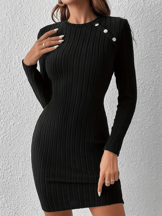Cómodo vestido con escote redondo de canalé