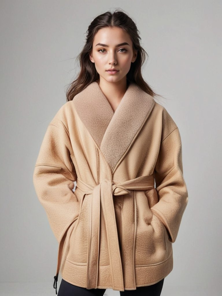 Elegante chaqueta de invierno de piel con forro de pelo para mujer