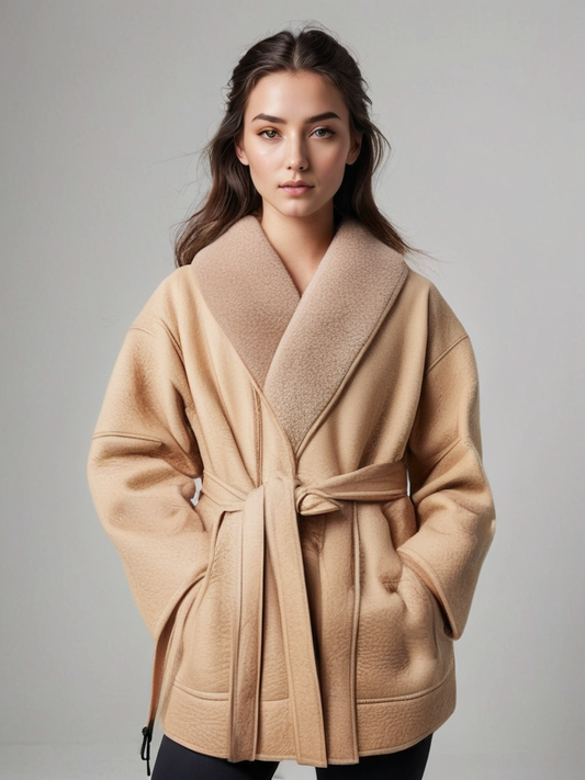 Elegante chaqueta de invierno de piel con forro de pelo para mujer