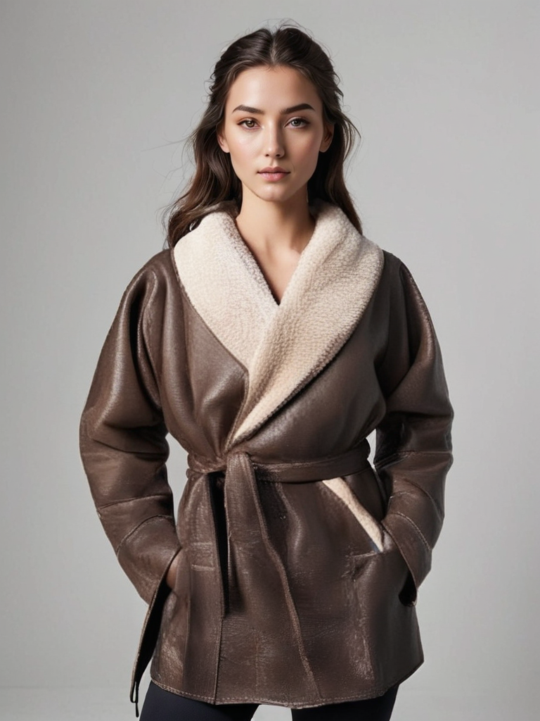 Elegante chaqueta de invierno de piel con forro de pelo para mujer