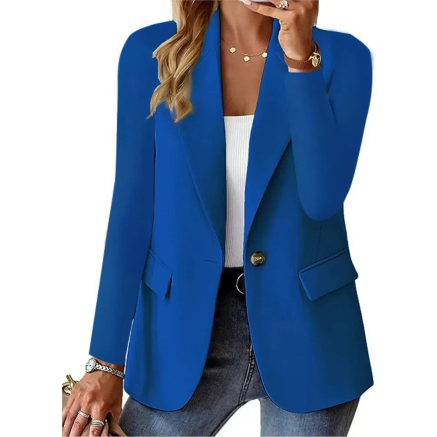 Americana casual de mujer de manga larga con hebilla y bolsillo slim