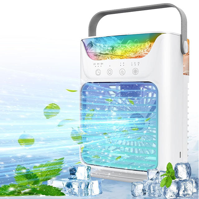 Ventilador portátil de AC con 3 niveles de velocidad e iluminación LED de colores