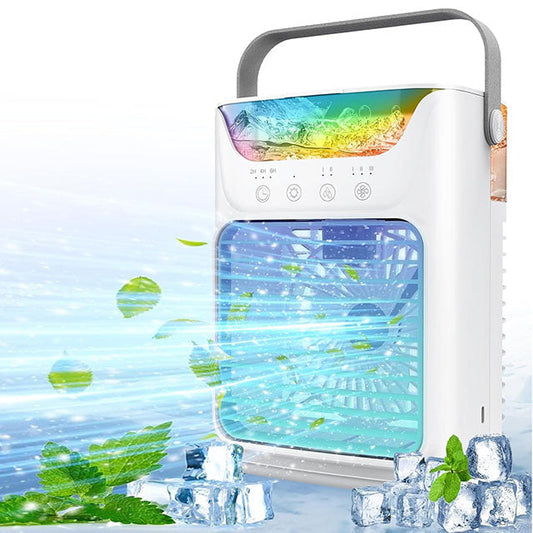 Ventilador portátil de AC con 3 niveles de velocidad e iluminación LED de colores