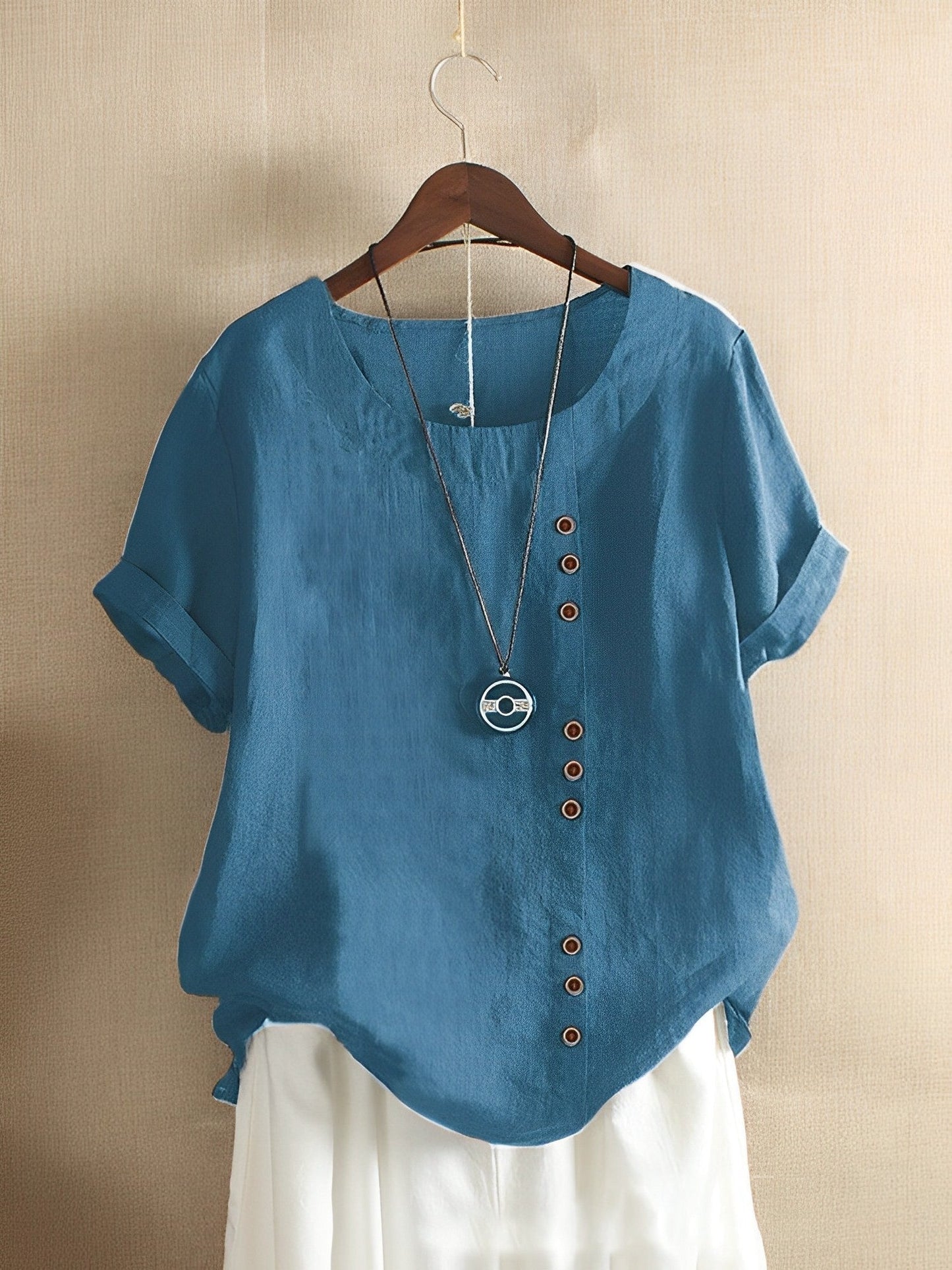 Camiseta de lino de manga corta Cotton Loose