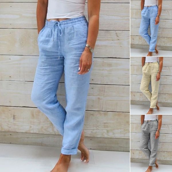 Monica - Pantalón con cintura elástica de algodón y lino