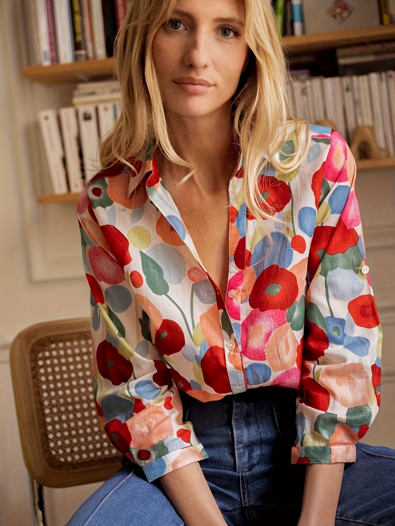 Blusa Vienna mujer floral roja corte femenino elegante verano