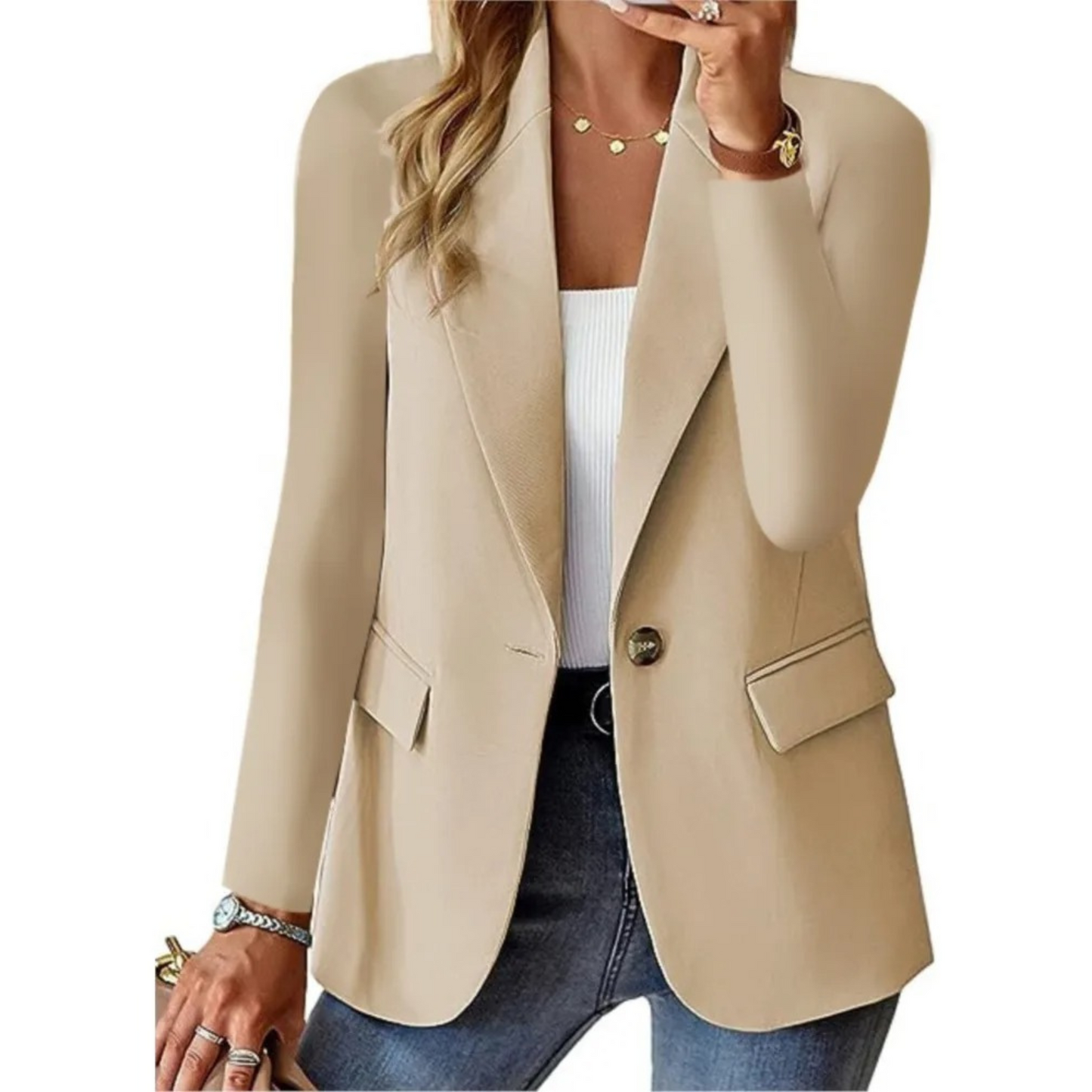 Americana casual de mujer de manga larga con hebilla y bolsillo slim