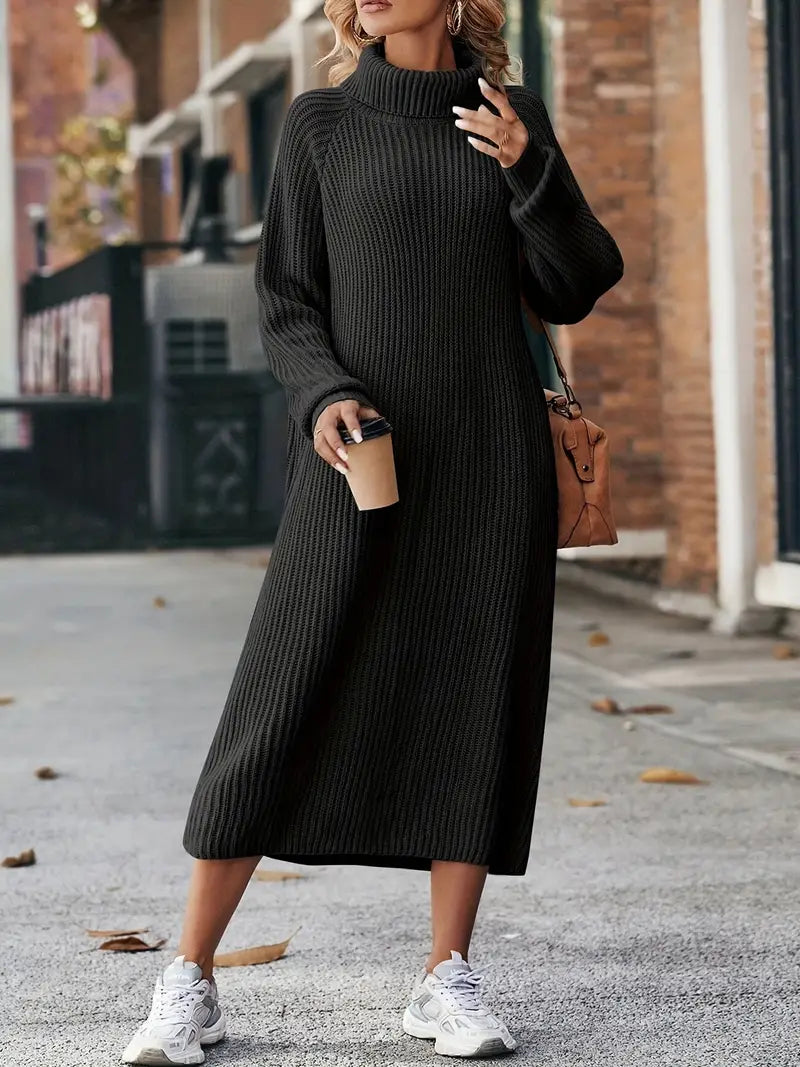 Corte relajado Elegante vestido de punto con escote alto de poliéster