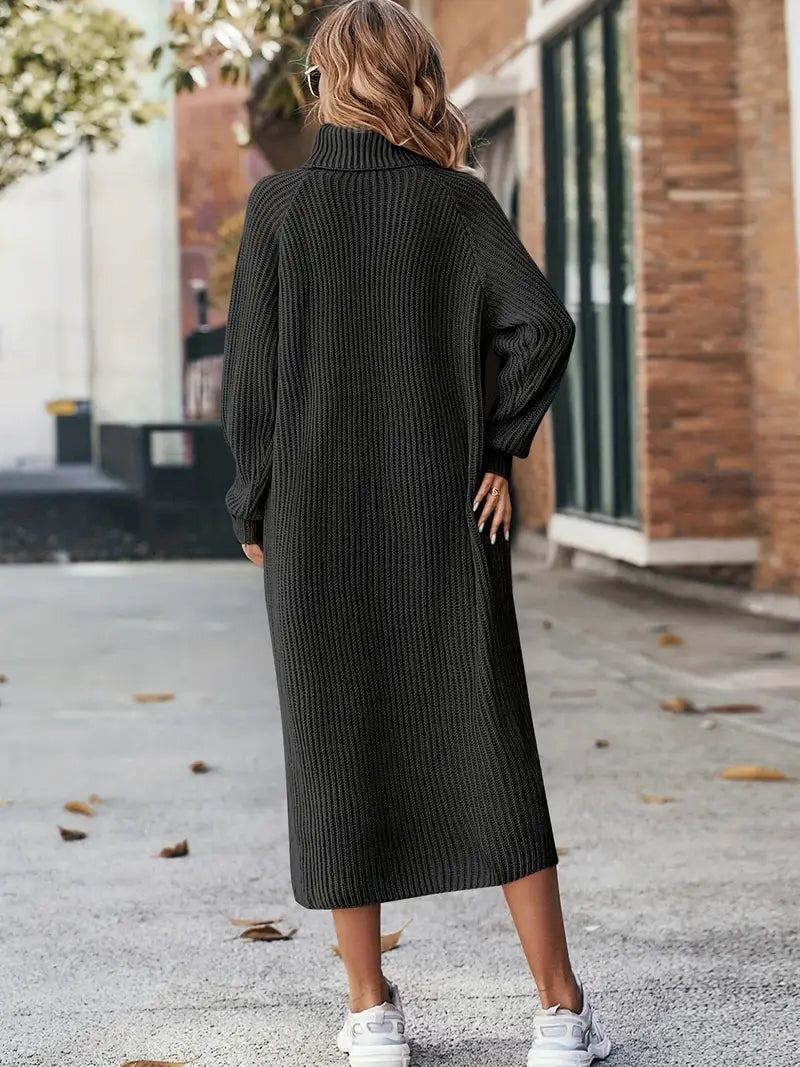 Corte relajado Elegante vestido de punto con escote alto de poliéster