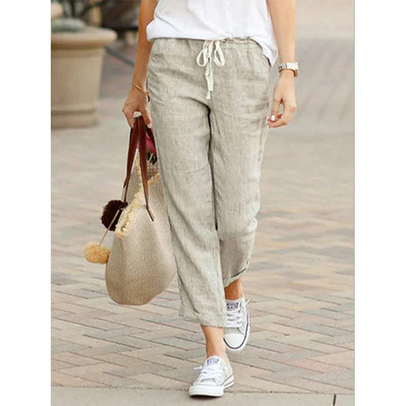 Pantalón mujer casual corte cropped tela transpirable y fresca