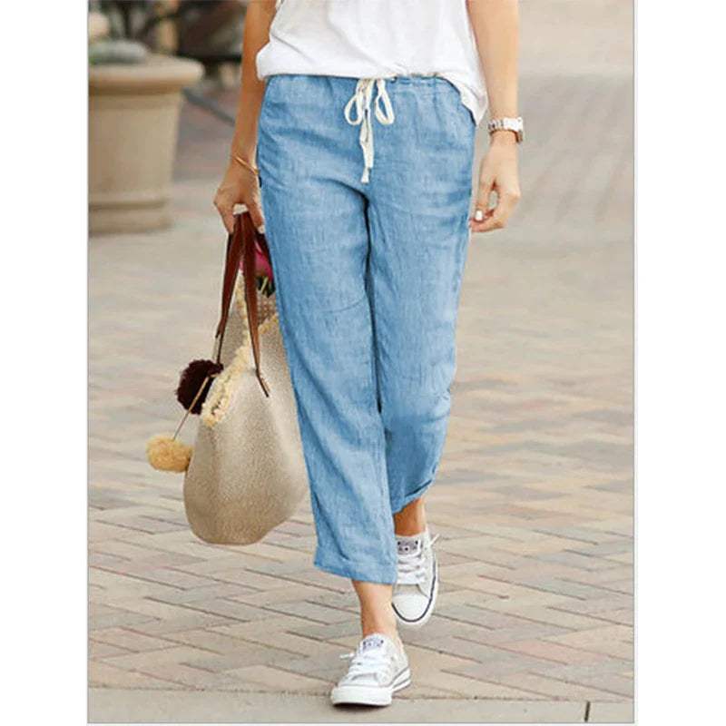 Pantalón mujer casual corte cropped tela transpirable y fresca