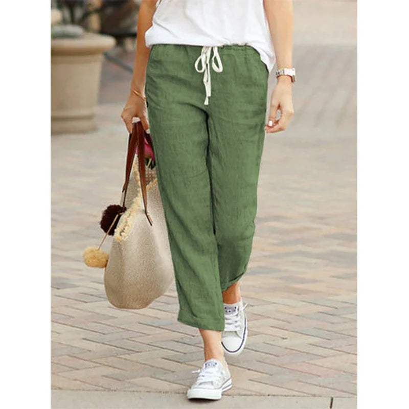 Pantalón mujer casual corte cropped tela transpirable y fresca